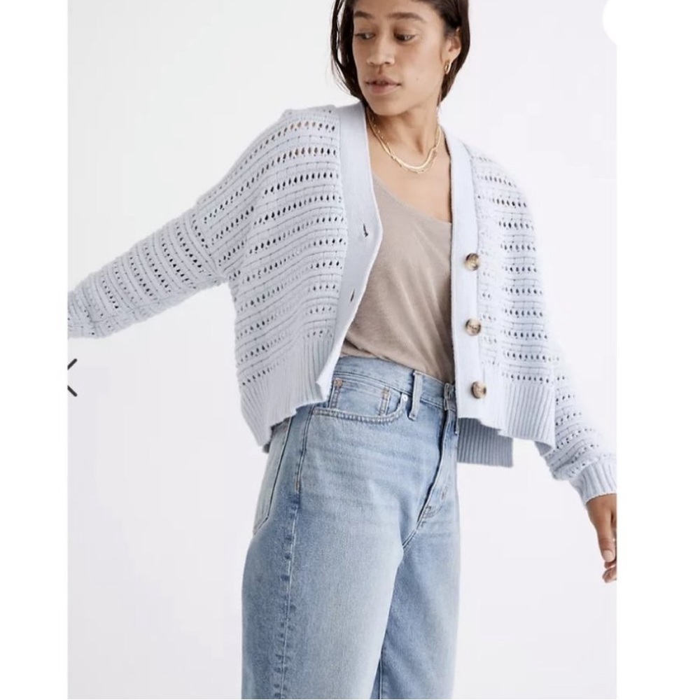 Madewell Tanfield Open-Stitch Oversized Cardigan Pale Dawn Light Blue XXS